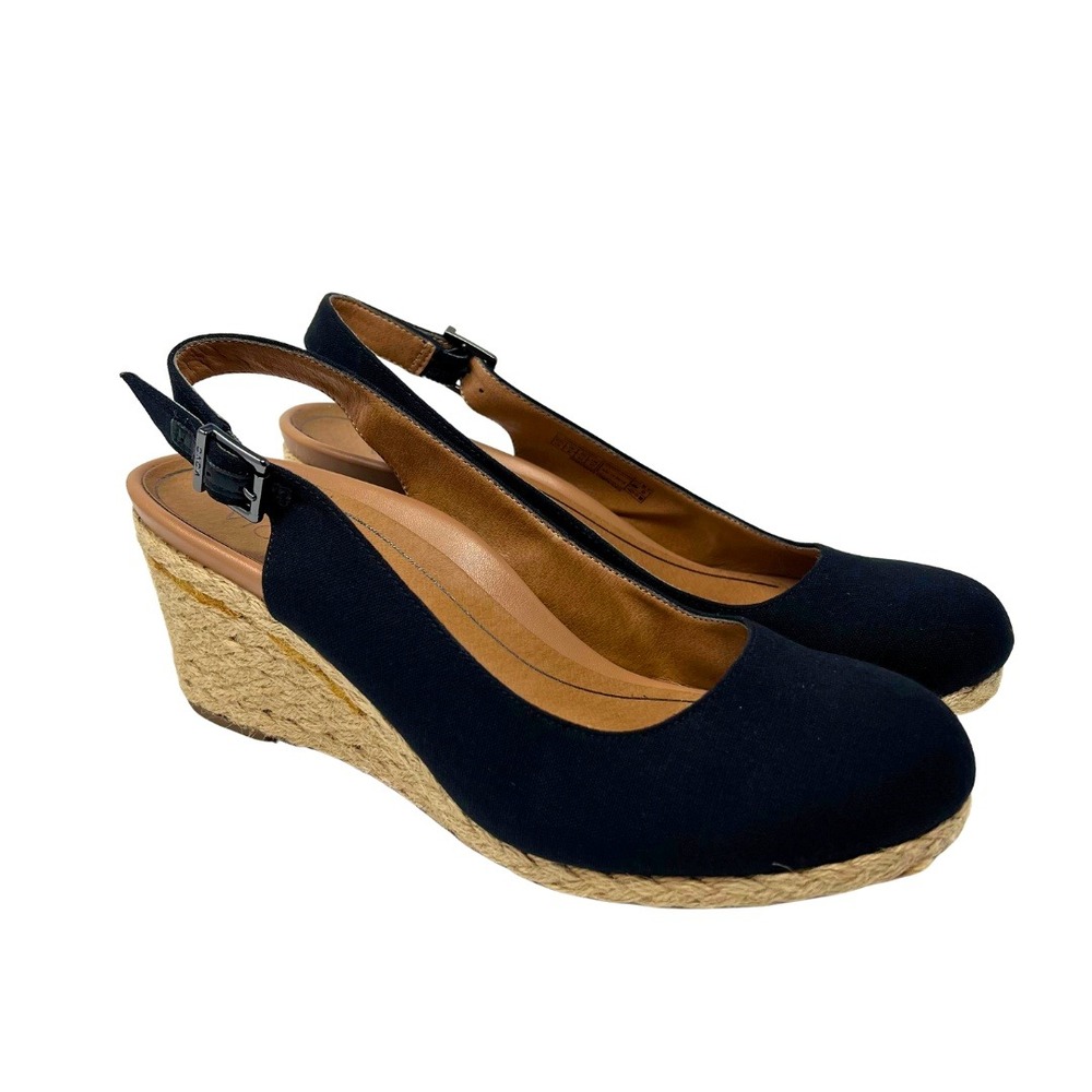 Vionic Coralina‎ Slingback Wedge Espadrilles Womens 10 Black Comfort Shoes